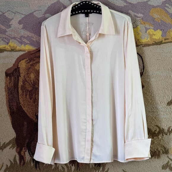 Boston Proper Sz 18 (XL) Womens Blouse Button Up Long Sleeve Light Peach - Picture 1 of 10
